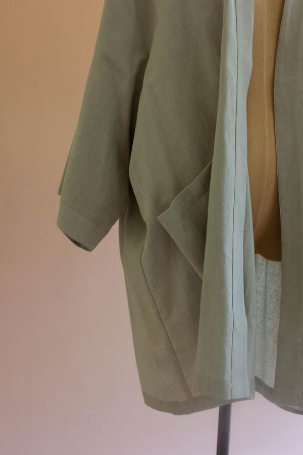 Short Kimono with Front Pockets - Fog