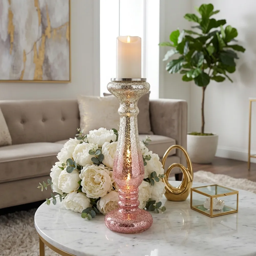 HILTONFIELD PINK CANDLE HOLDER 15 (IN)