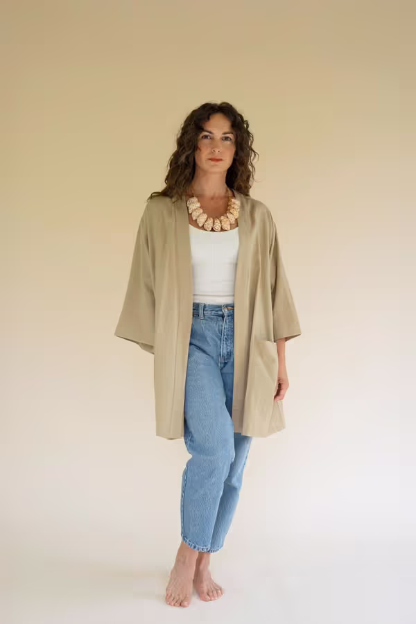 Short Kimono with Front Pockets / Oatmeal