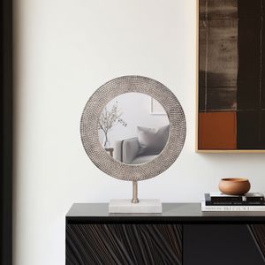 METAL 21" HAMMERED MIRROR ON STAND, SILVER 2