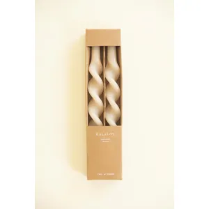Set of 2 Spiral Taper Candles / Linen 1