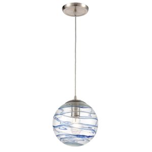 Vines 8'' Wide 1-Light Mini Pendant - Satin Nickel with Blue Glass 1