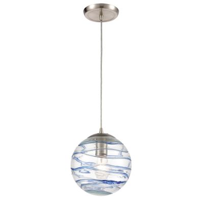 Vines 8″ Wide 1-Light Mini Pendant - Satin Nickel with Blue Glass