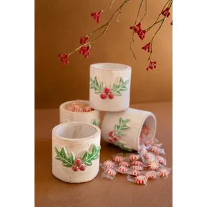 Clay Christmas Holly Container 2