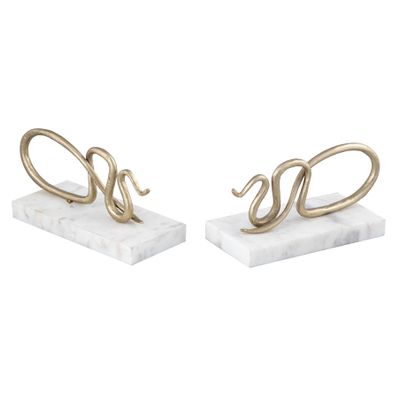 Snake Bookend - Set of 2 Polished Brass