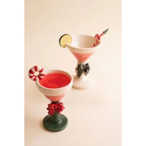 Set of 2 Novelty Ceramic Christmas Martini Glasses 5