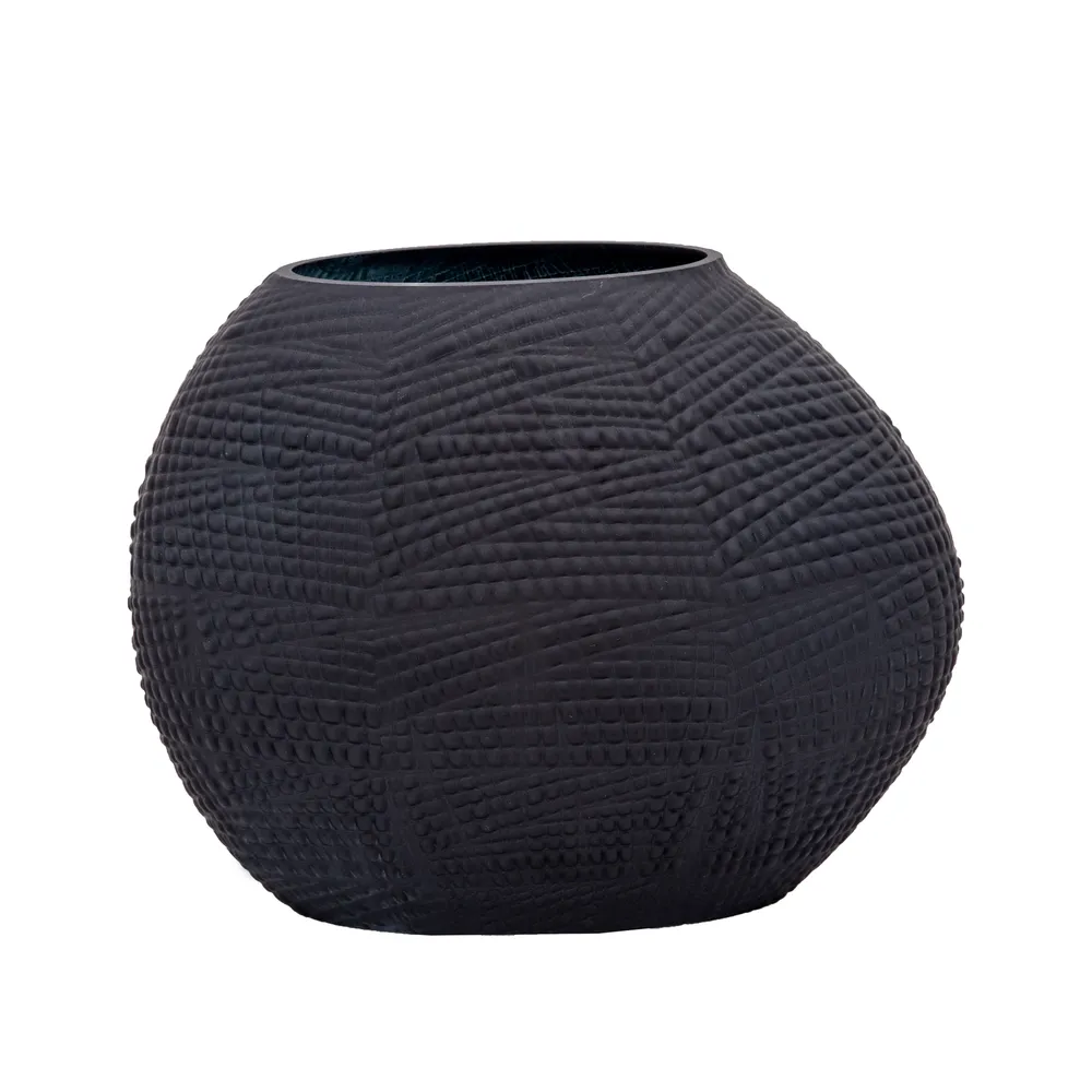 HELTONWELL BLACK GLASS VASE 8 (IN)