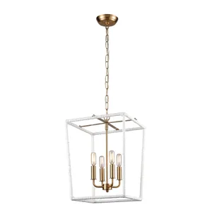 Kingdom 14″ Wide 4-Light Pendant - Aged Brass with White 1