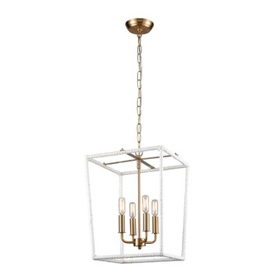 Kingdom 14″ Wide 4-Light Pendant - Aged Brass with White