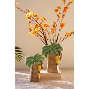 Set of 2 Ceramic Palm Tree Vases with Dangling Monkeys 4