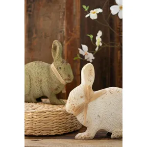 Set of 2 Painted Antique Green and White Metal Rabbits 2