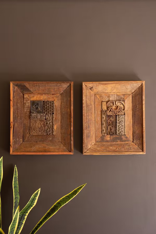 Set of 2 Repurposed Framed Wood Block Stamps
