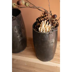 Set of 2 Hammered Recycled Iron Buckets with Handles 3