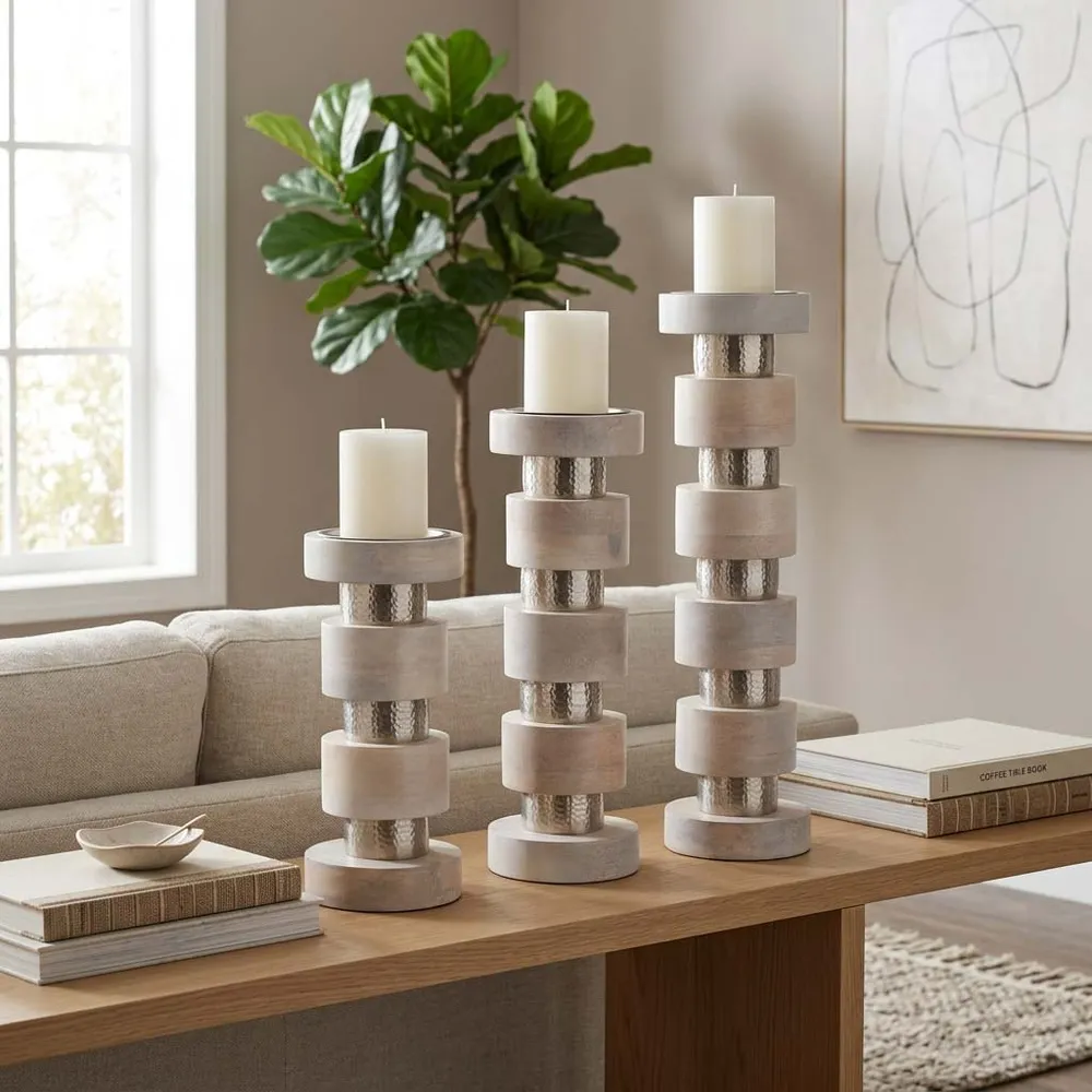DESMONDRIDGE SET OF 3 WHITE CANDLESTICK 22 (IN)