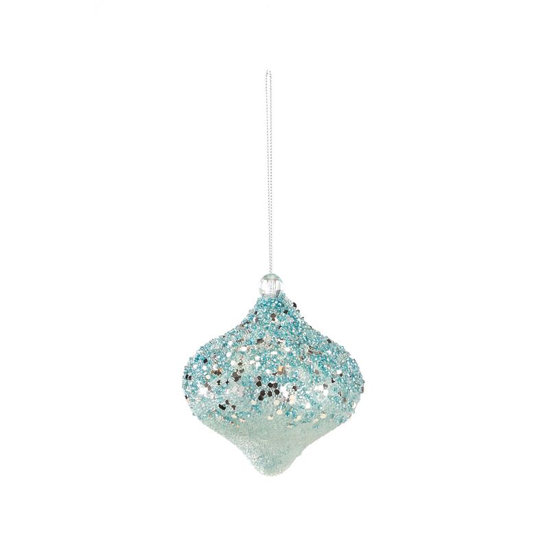 3.75" Glitter & Bead Finial Ornament - Light Blue