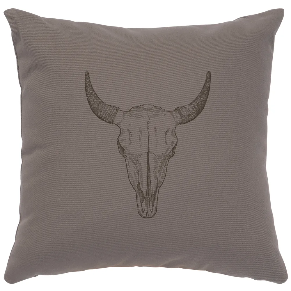 Image Pillow - Bull Skull - Cotton Chrome