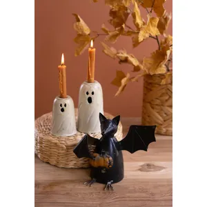Set of 2 Metal Ghost Taper Candle Holders 2