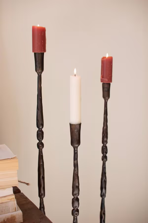 Set of 3 Tall Forged-Iron Taper Candle Holders
