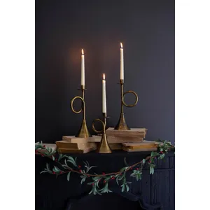 Set of 3 Antique Brass Trumpet Taper Candle Holders 3