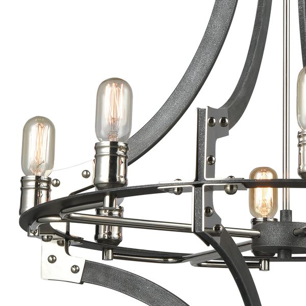 Riveted Plate 28'' Wide 8-Light Chandelier - Silverdust Iron