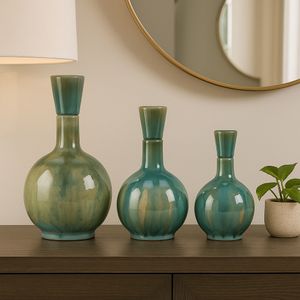 AVAGROVE SET OF 3 GREEN VASES 14 (IN) 11