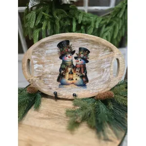 Oval Snowmen Tray 13.8x8.9in 1