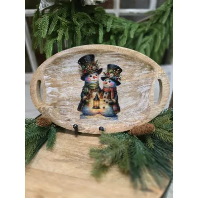 Oval Snowmen Tray 13.8x8.9in