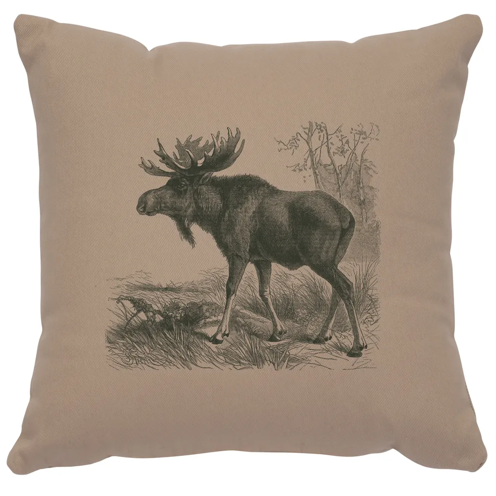 Image Pillow - Moose Scene - Cotton Alabaster