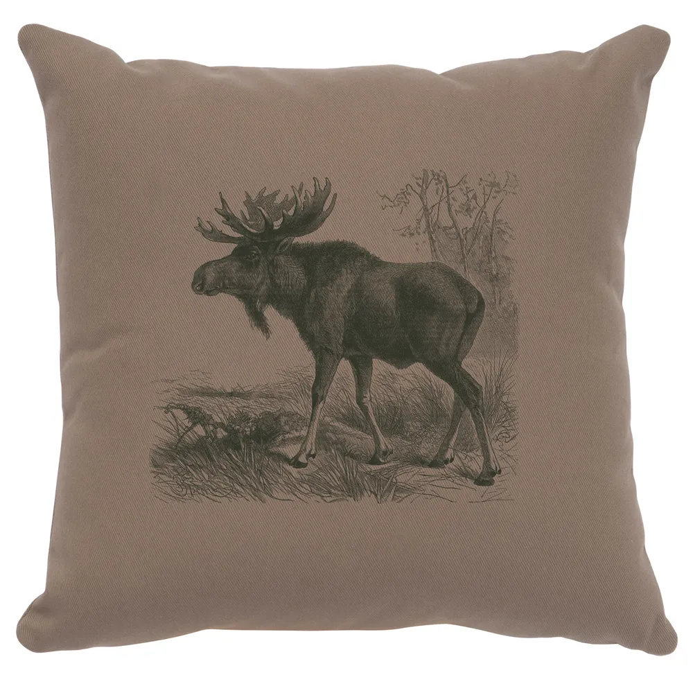 Image Pillow - Moose Scene - Cotton Taupe