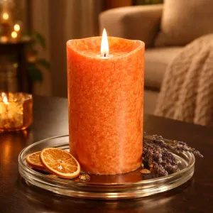 Orange Mottle Moving Flame LED Candle 3in by 6in 1