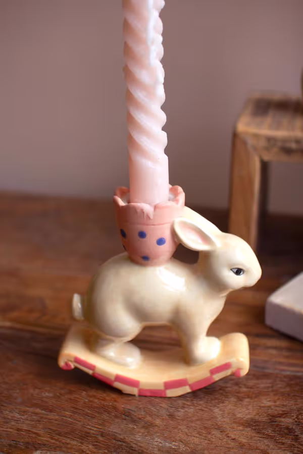 Set of 3 Ceramic Bunny Taper Candle Holders