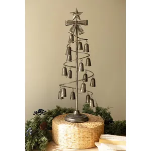 Rustic Metal Christmas Tree with Bells, Bow and Star 6