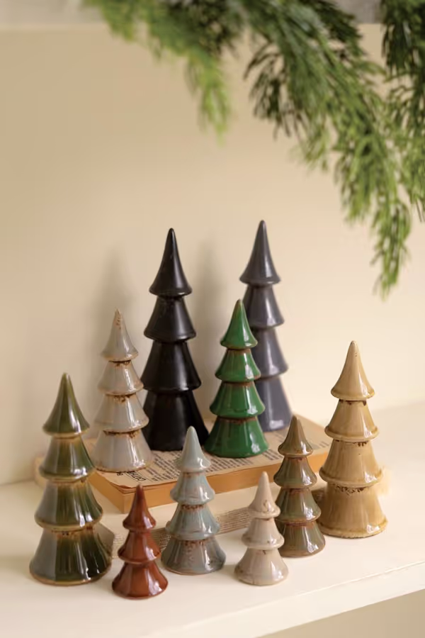 Set of 10 Ceramic Christmas Trees