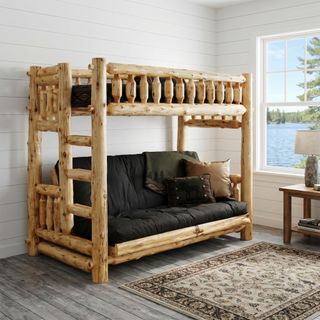 Cedar Log Bunk Bed - Futon/Single - Ladder Right - Coffee