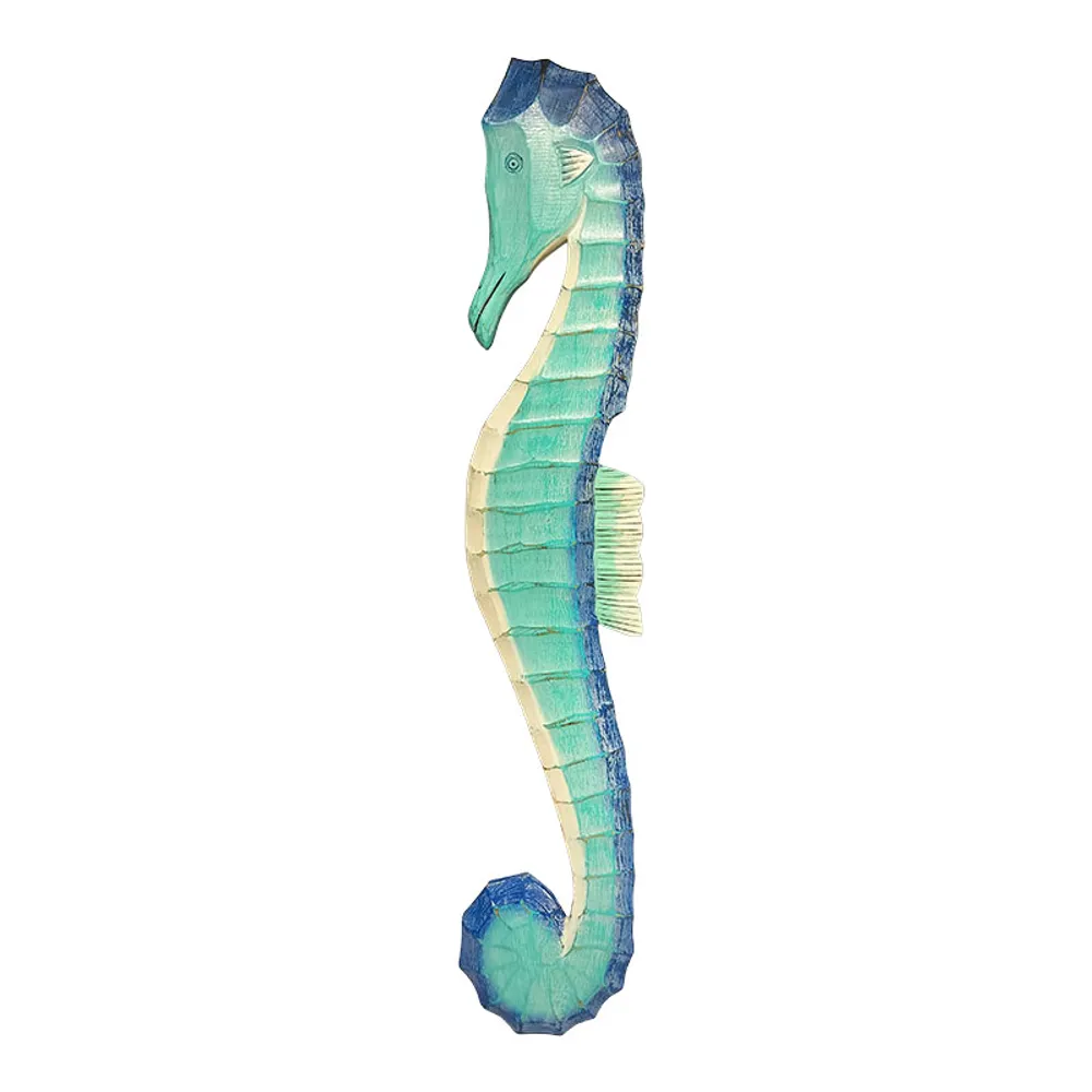 38" BLUE CARVED SEAHORSE PLAQUE