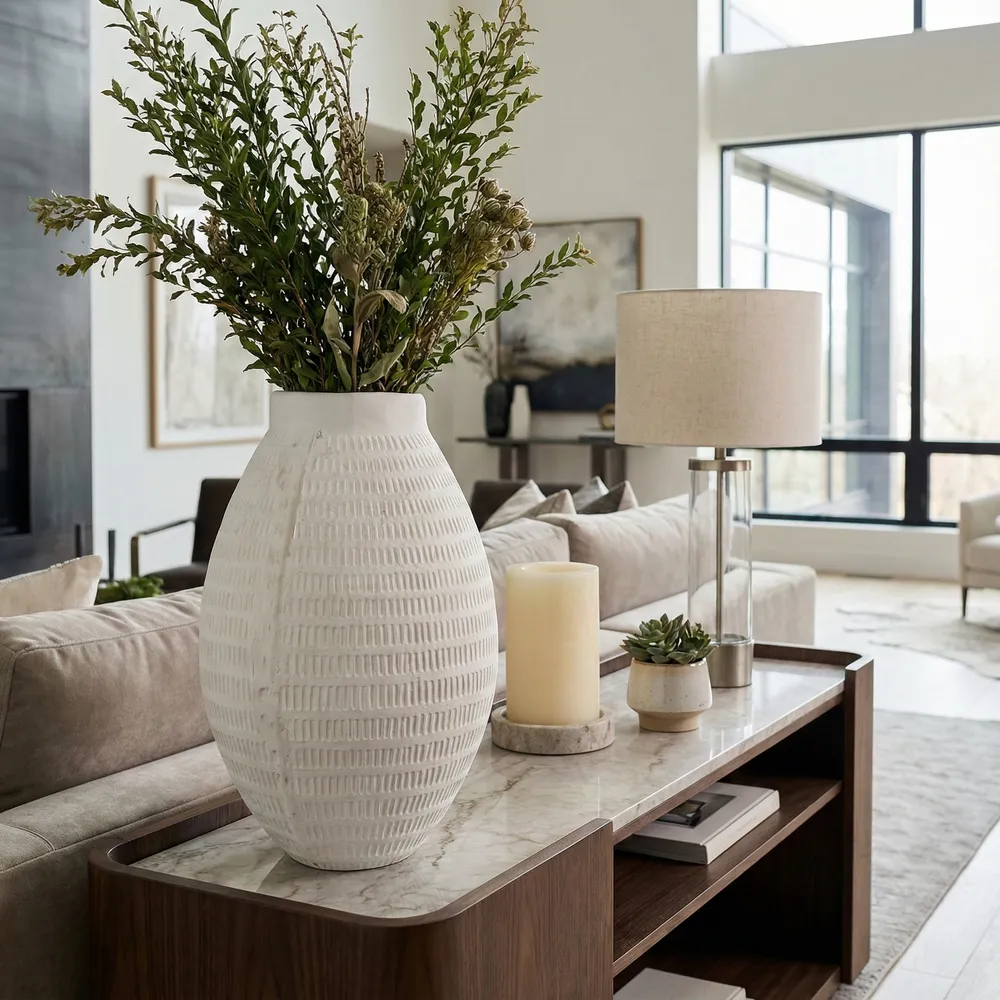 HAZENVALE WHITE VASE 17 (IN)
