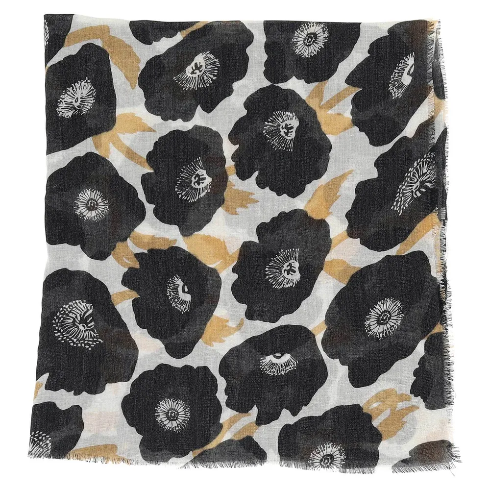 Poppies Black Featherweight Scarf