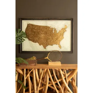 Framed Vintage-Inspired Usa Map Print with Gold Leaf Under Glass 1