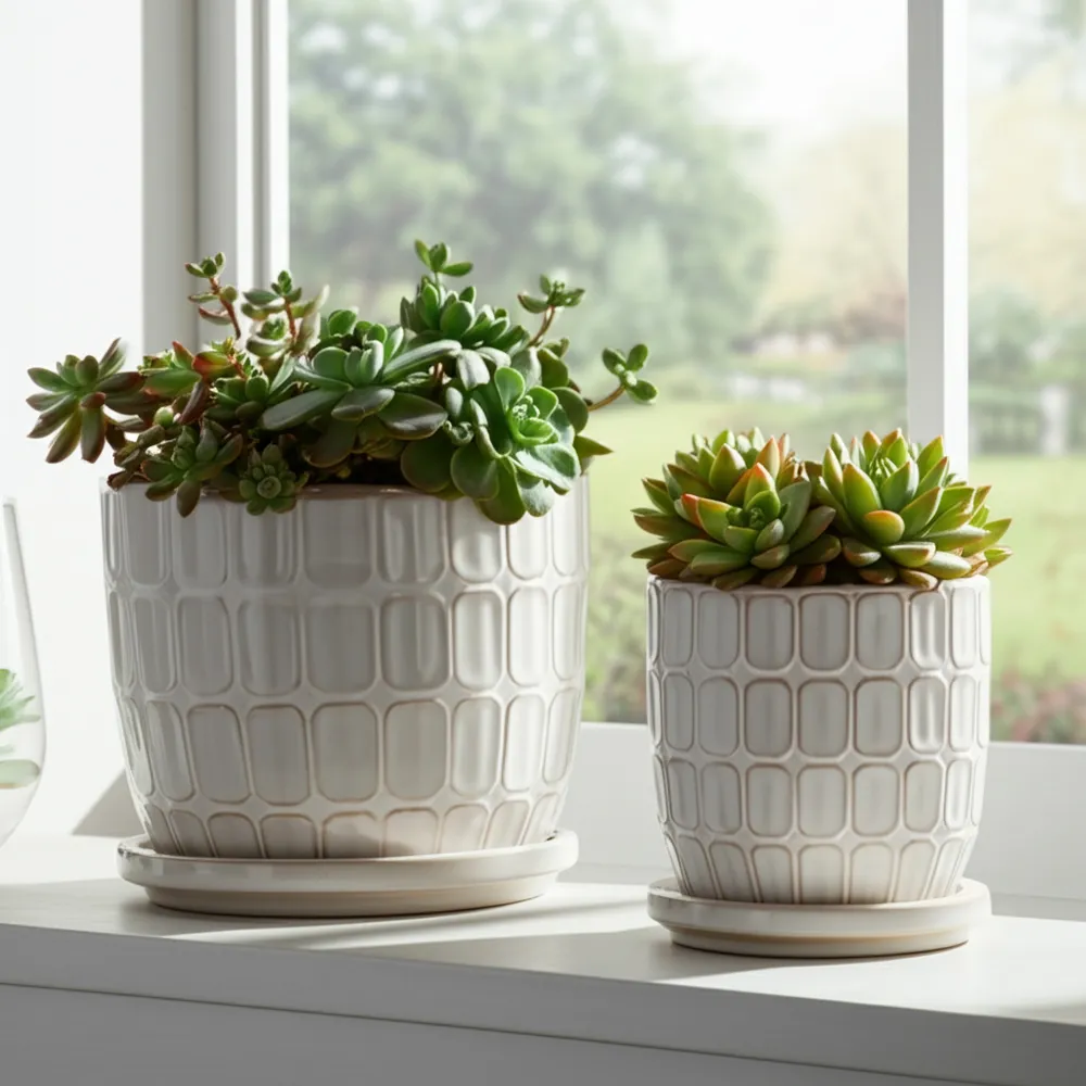LEONAHAM SET OF 2 WHITE PLANTER 7 (IN)