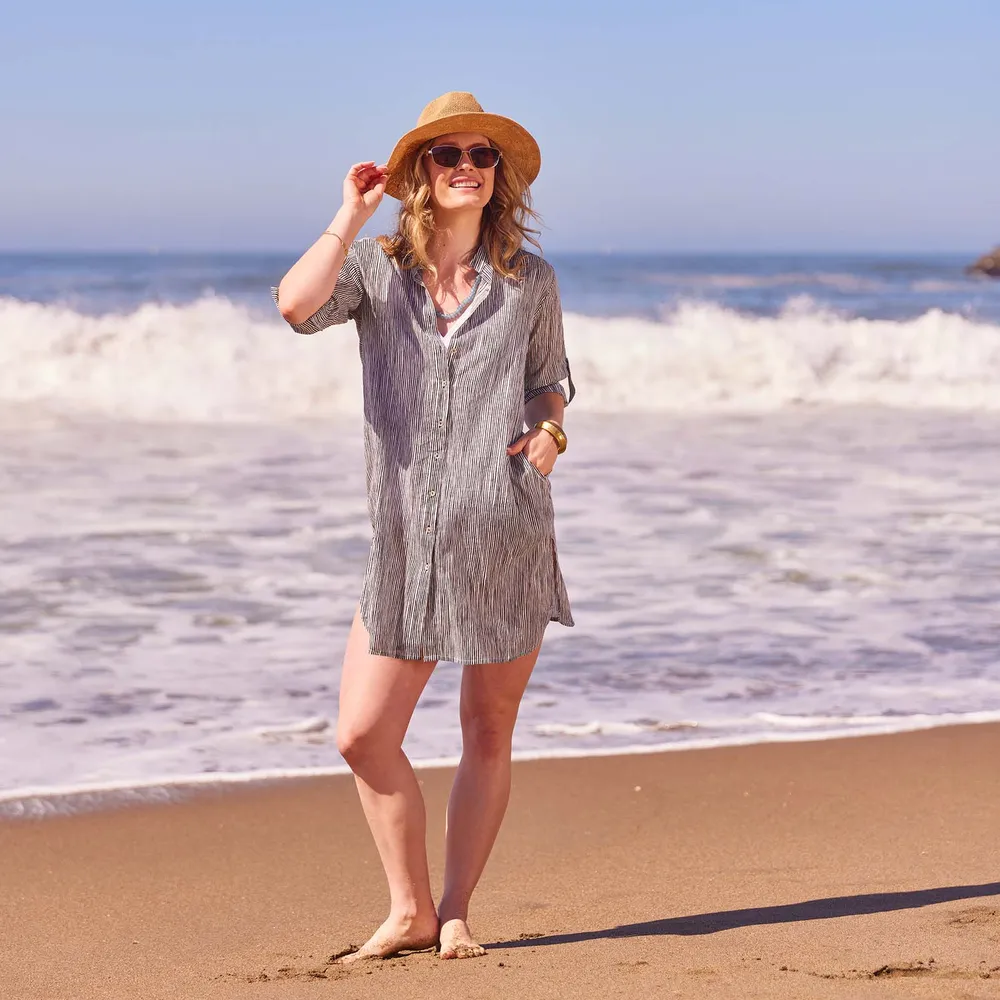 Suri Black Cotton Button Down Beach Tunic