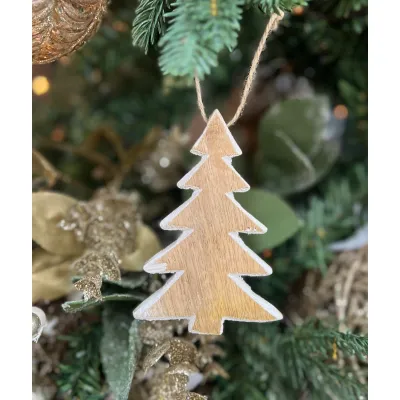 White Washed Tree Ornament Set of 6 4x2.5in