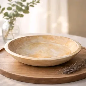 White Washed Wooden Bowl 14x14x2.5in 2