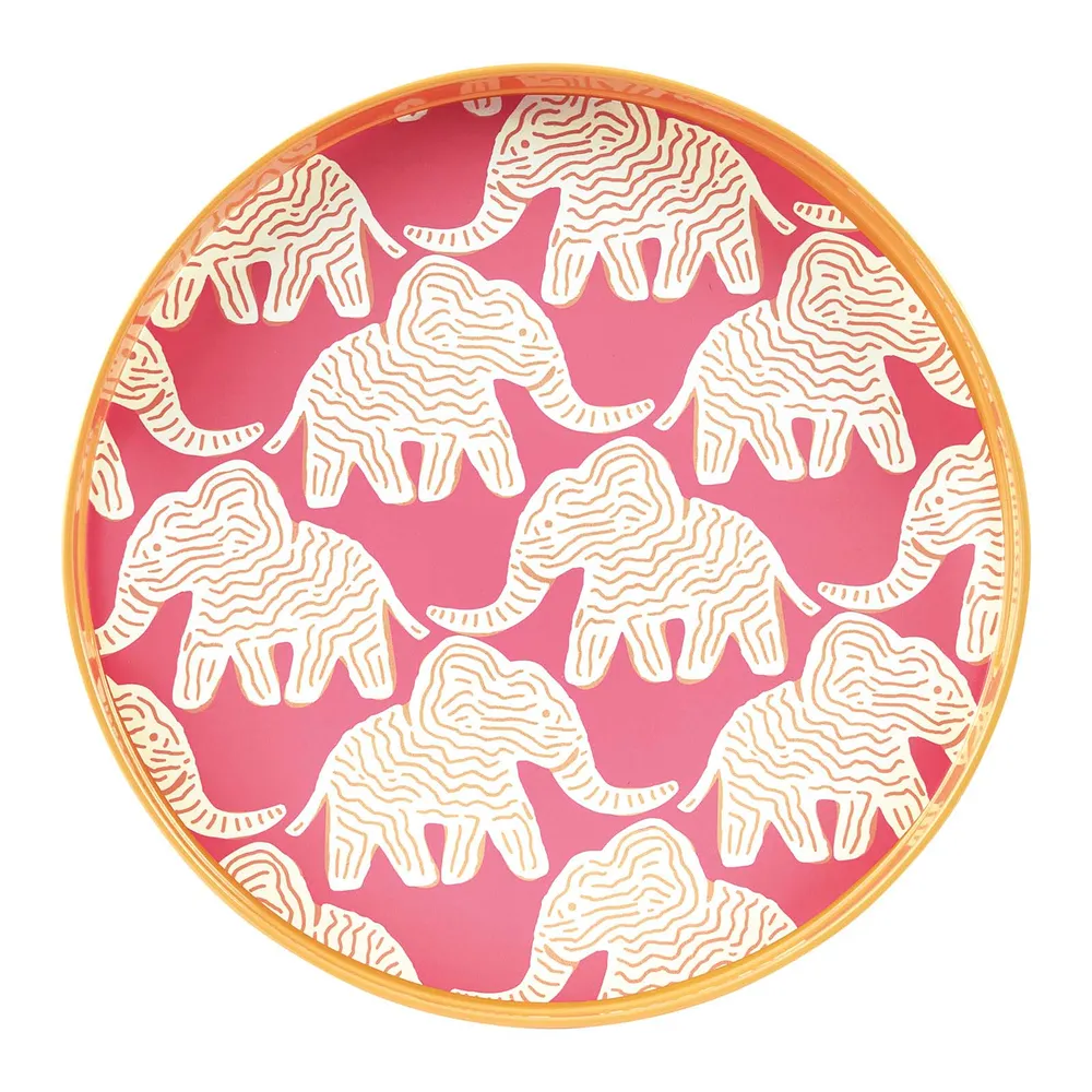 Elephant  Round Lacquer Serving Tray