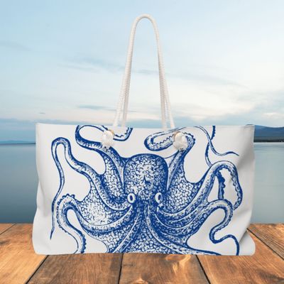 HEAVY CANVAS ROPE TOTE W WICKER BOTTOM - OCTOPUS