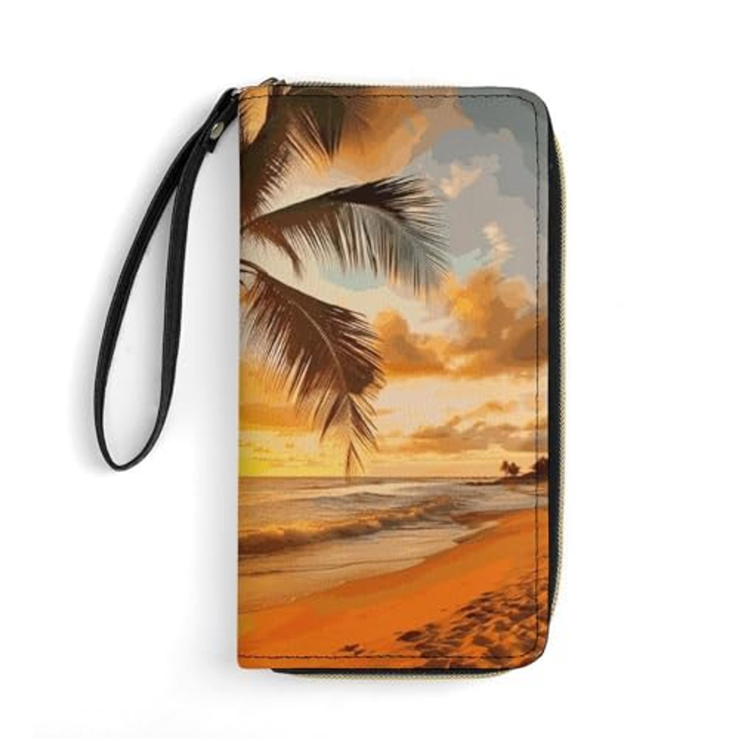 WRISTLET W ROPE STRAP & JUTE - SUNSET PALM TREES