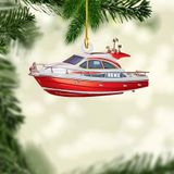 CRUISERS BOAT CHRISTMAS ORNAMENT W SPINNING PROPELLER - FLAMINGO FAMILY 1