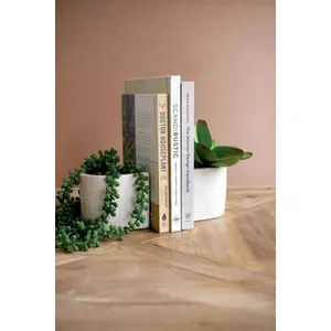 Set of 2 White Concrete Bookend Planters 4