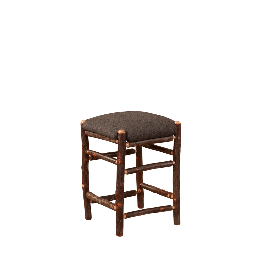 Hickory Log Square Counter Stool - Upholstered Seat - Standard