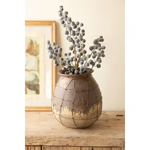 Rustic Ceramic Vessel with Wire Cage Detail 1
