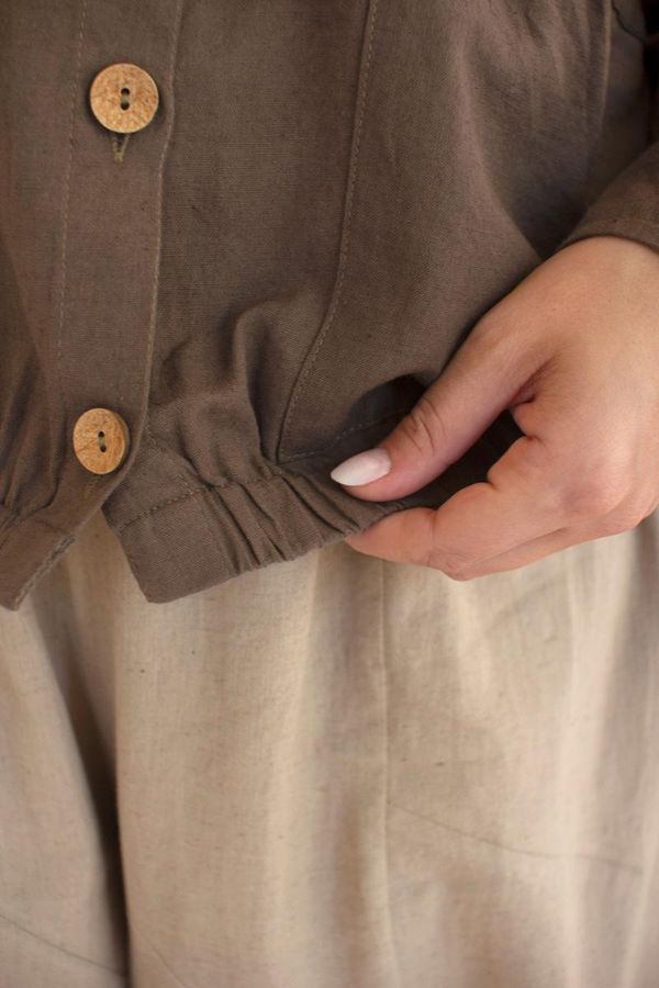 Lightweight Button-Front Bomber Jacket with Front Pockets / Oregano
